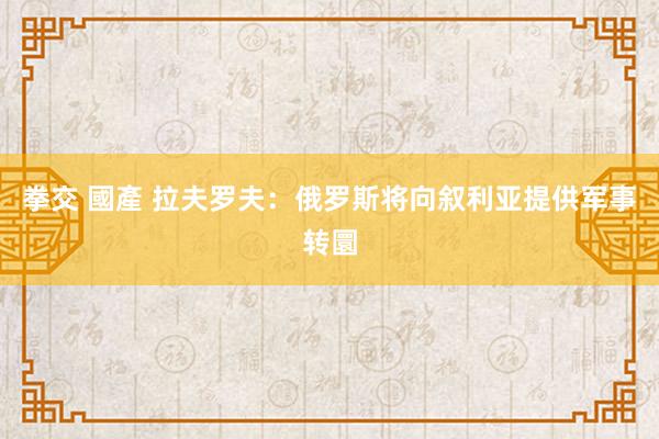 拳交 國產 拉夫罗夫：俄罗斯将向叙利亚提供军事转圜