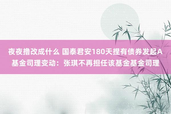 夜夜撸改成什么 国泰君安180天捏有债券发起A基金司理变动：张琪不再担任该基金基金司理